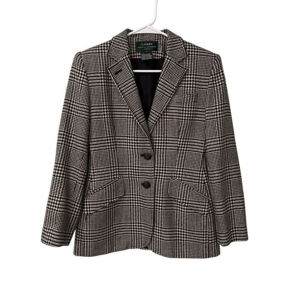 Lauren Ralph Lauren Houndstooth Blazer Jacket Wool Cashmere & Silk Blend Sz 6P